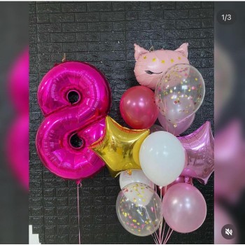 Композиція з кульок на 8років " Рожева киця" Композиція з кульок на 8років " Рожева киця"