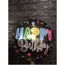 Фольгована кулька з малюнком неонові промені "Happy Birthday" Фольгована кулька з малюнком неонові промені "Happy Birthday"