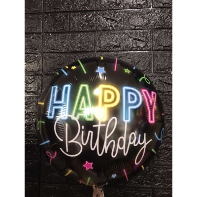 Фольгована кулька з малюнком неонові промені "Happy Birthday" 