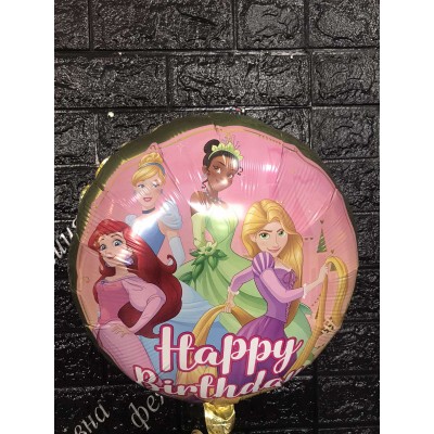 Фольгована кулька з малюнком Принцеси "Happy Birthday"