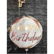 Фольгована кулька з малюнком мрамур рожеве золото "Happy Birthday"