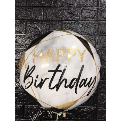 Фольгована кулька з малюнком мрамур чорний "Happy Birthday"
