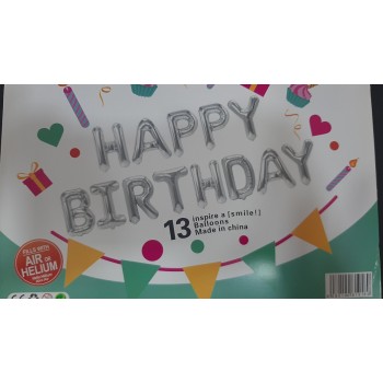 Гірлянда повітряна " Happy Birthday " срібна Гірлянда повітряна " Happy Birthday " срібна