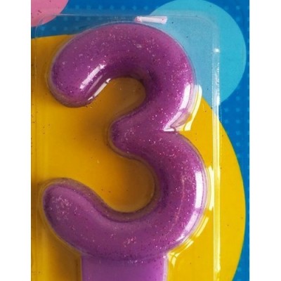 Свічка-цифра 3 блискуча 7,6 см