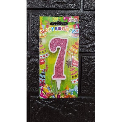 Свічка-цифра 7 рожева з глітером та білим кантом 7,5см