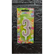 Свічка-цифра 3 зі стразами 7,5см