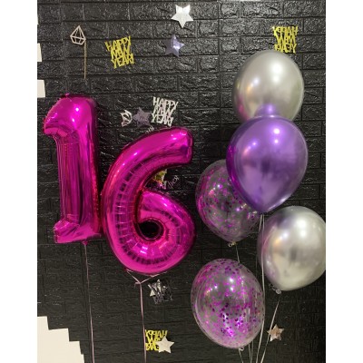 Букет кульок на 16 років. Фуксія. Букет кульок на 16 років. Фуксія.